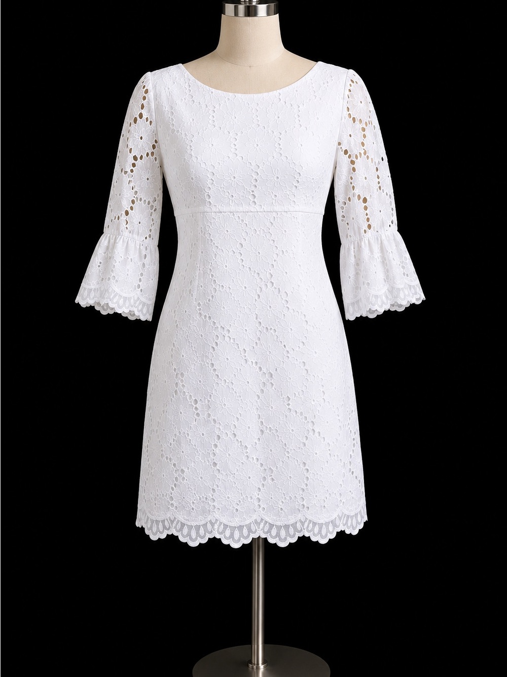 Lilly Pulitzer Shayna White Eyelet Shift Dress 3/4 Sleeve Women's Size 4